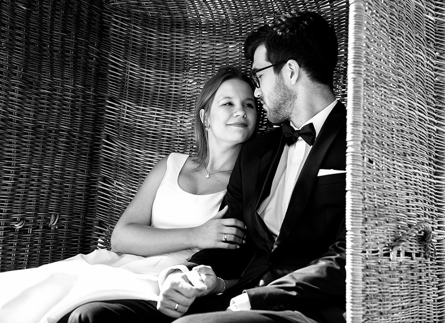 Bride and Groom during outdoor wedding sesssion Vistulan Boulevards, Warsaw